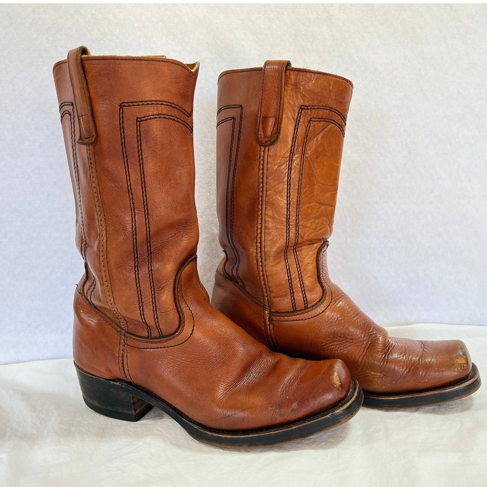 Vintage Landis Campus Style Western Boots Mens 10.5 D USA Tan Leather Cavalry